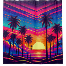 1980: Zonsondergang op het strand Douchegordijn