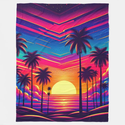 1980: Zonsondergang op het strand Fleece Deken (Voorkant)