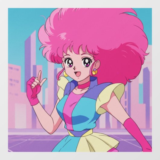 1980s anime-style characters raamsticker (Vel)
