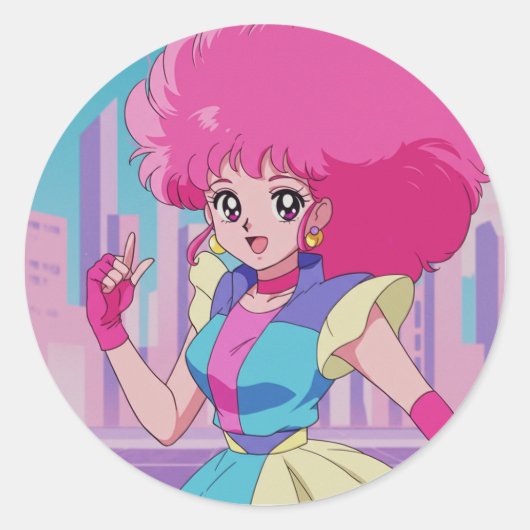 1980s anime-style characters ronde sticker (Voorkant)