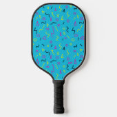 1980s Blauw Roze Gele Squiggles Memphis Patroon Pickleball Paddle (Voorkant)