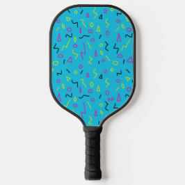 1980s Blauw Roze Gele Squiggles Memphis Patroon Pickleball Paddle