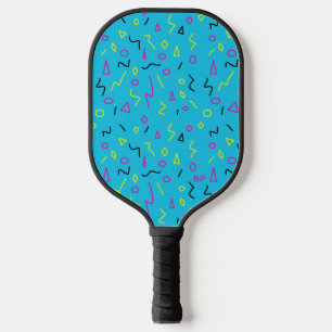 1980s Blauw Roze Gele Squiggles Memphis Patroon Pickleball Paddle