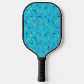 1980s Blauw Roze Gele Squiggles Memphis Patroon Pickleball Paddle (Achterkant)