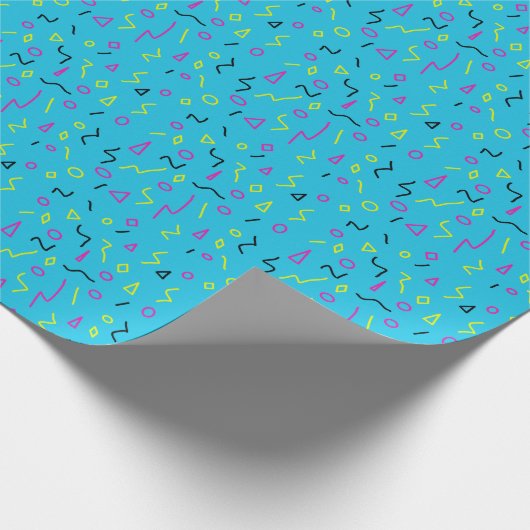 1980s Bright Blue Pink Yellow Squiggles Retro Cadeaupapier (Hoek)