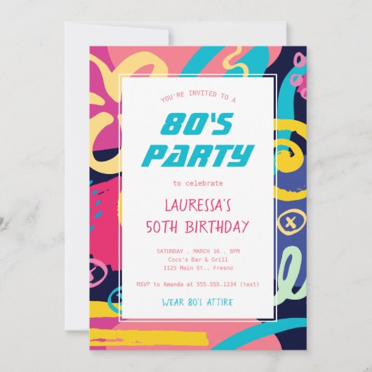 1980s Bright Retro Doodles Verjaardagsfeest Kaart (Voorkant)