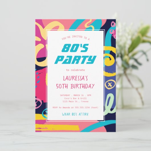 1980s Bright Retro Doodles Verjaardagsfeest Kaart (Staand voorkant)