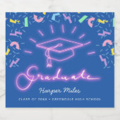 1980s confetti roze neon afstuderen pet Sparkling Wijnetiket (Enkel label)