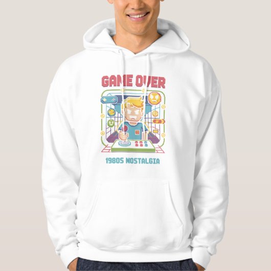 1980s Gamer Nostalgia – Pixel Art Joystick Graphic Hoodie (Voorkant)