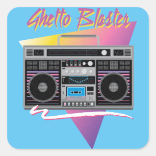 1980s getto blaster boombox vierkante sticker