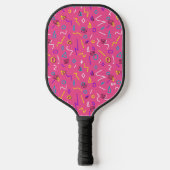1980's Hot Pink Yellow White Squiggles patroon Pickleball Paddle (Voorkant)