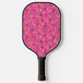 1980's Hot Pink Yellow White Squiggles patroon Pickleball Paddle