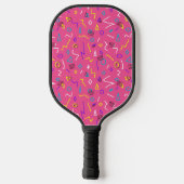 1980's Hot Pink Yellow White Squiggles patroon Pickleball Paddle (Achterkant)