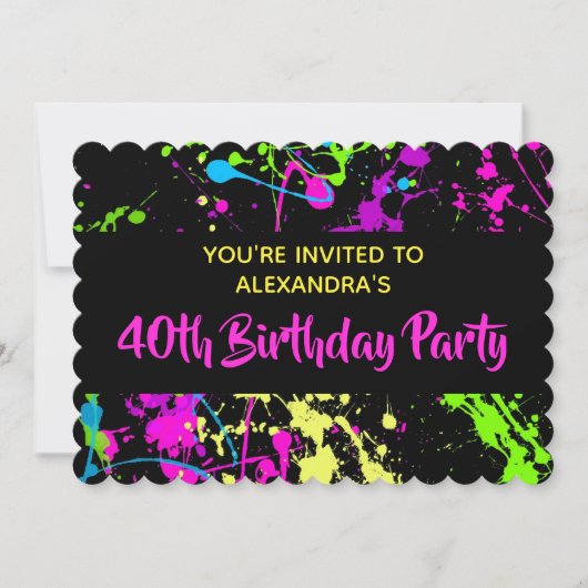 1980s Kleurrijke Verf Splatter 40e Verjaardagsfees Kaart (Voorkant)