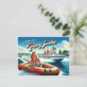 1980's Meisje op Tube En Speedboot Briefkaart (Staand voorkant)