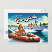 1980's Meisje op Tube En Speedboot Briefkaart (Voorkant / Achterkant)