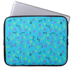 1980s Memphis Style Bright Blue Pink Neon Yellow Laptop Sleeve