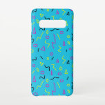 1980s Memphis Style, helderblauw roze gele retro Samsung Galaxy S10 Hoesje<br><div class="desc">Opvallen met deze funky telefoonhoes,  met zijn felblauwe,  hete roze,  zwarte en gele kronkels,  driehoeken,  diamanten en cirkels.</div>