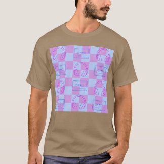 1980s Muziek Schachbrettpatroon blauw en paars T-shirt
