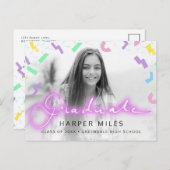 1980s neonscript en patroonfoto van afstuderen briefkaart (Voorkant / Achterkant)