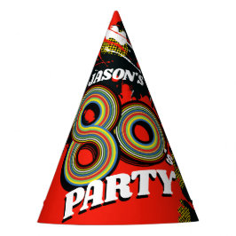 1980's Party Birthday Graphic Splat Rode Naam pet Feesthoedjes