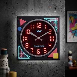 1980s Retro LED Digitale Memphis Neonklok Vierkante Klok