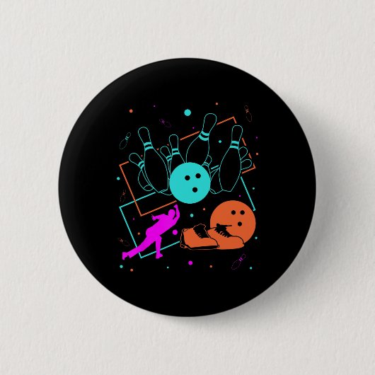 1980s Retro Style Bowler Team 80's Bowling Ronde Button 5,7 Cm (Voorkant)