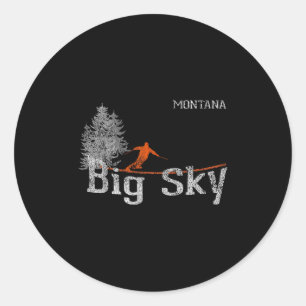 1980s Style Big Sky Montana  Skiën T Shirt Ronde Sticker