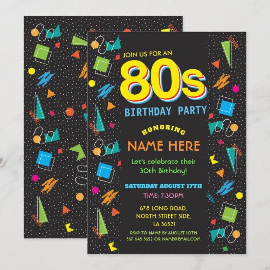 1980's Verjaardagsfeest 80's Uitnodigingen (Voorkant / Achterkant)
