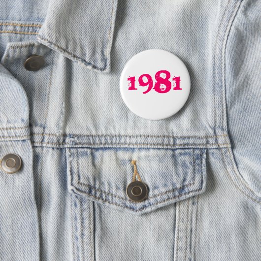 1981 Retro 80s Pin Button helder roze (In situ)