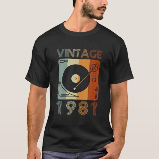 1981 Retro Record Player Birthday Vinyl DJ T-shirt (Voorkant)