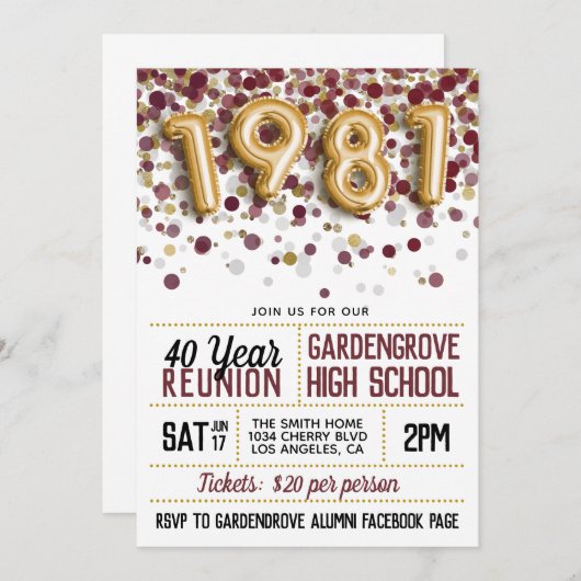 1981 Reünie van de middelbare school Kaart (Voorkant / Achterkant)