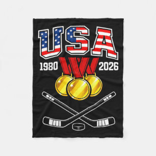 1982 2026 Hockey Vintage Usa Gekruiste Sticks Fleece Deken