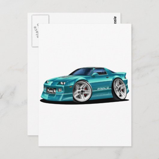 1982-92 Blauwgroen auto van Camaro Briefkaart (Voorkant / Achterkant)