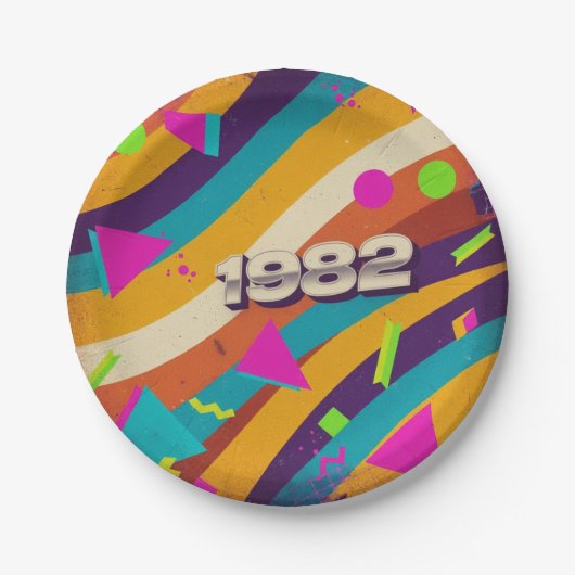 1982 - Retro  jaren '80 Neon geometrisch - Papieren Bordje (Voorkant)