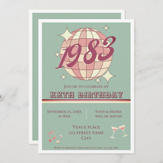 1983 41e 42e verjaardagsfeestje Uitnodiging (Voorkant / Achterkant)