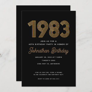 1983 Black and Gold 40th Birthday Invitation Kaart