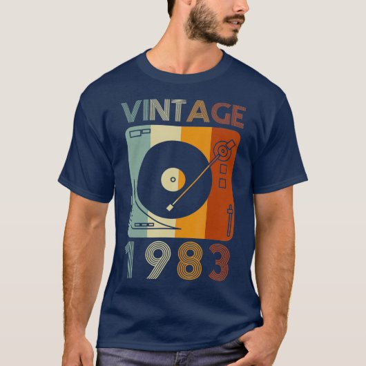 1983 Retro Record Player Birthday Vinyl T-shirt (Voorkant)