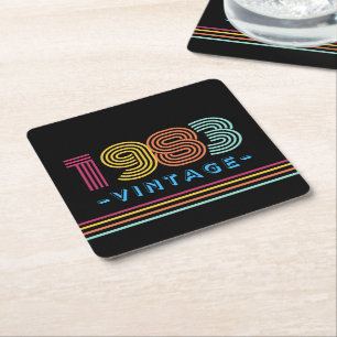 1983 Retro Stripe Neon Bright Kartonnen Onderzetters
