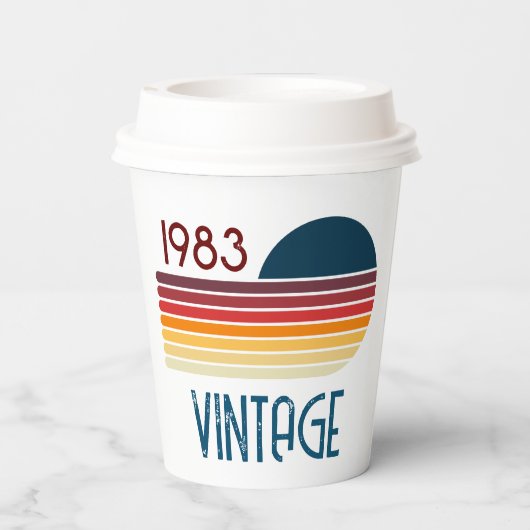  1983 Retro Stripe Sun Papieren Bekers (Achterkant)