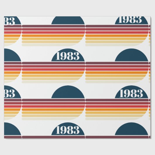 1983  Retro Stripe Zon Verjaardag Cadeaupapier (Vlak)