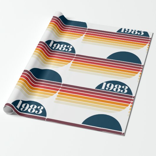 1983  Retro Stripe Zon Verjaardag Cadeaupapier (Uitgerold)
