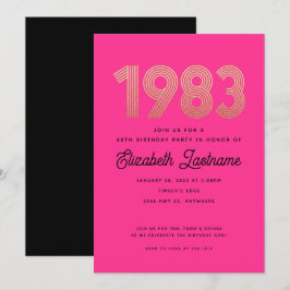 1983 Roze Zwarde Gouden 40e verjaardagsuitnodiging Kaart