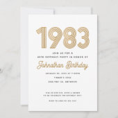 1983 White Black Gold 40th Birthday Invitation Kaart (Voorkant)