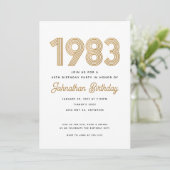 1983 White Black Gold 40th Birthday Invitation Kaart (Staand voorkant)