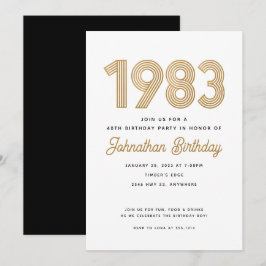 1983 White Black Gold 40th Birthday Invitation Kaart