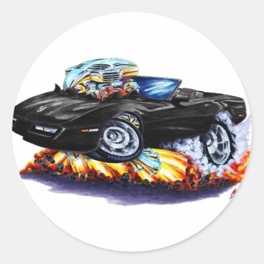 1984-93 Corvette Zwart Cabriolet Ronde Sticker (Voorkant)