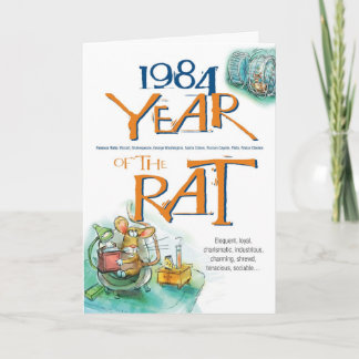 1984 Chinese Zodiac Rat Grappige Verjaardag Kaart