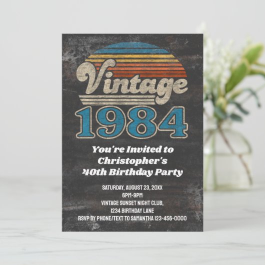  1984 Geboortejaar 40e Verjaardag Zonsondergang Re Kaart (Staand voorkant)