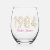 1984 Goud Roze 40e Verjaardag Wijnglas Zonder Voet (Voorkant)